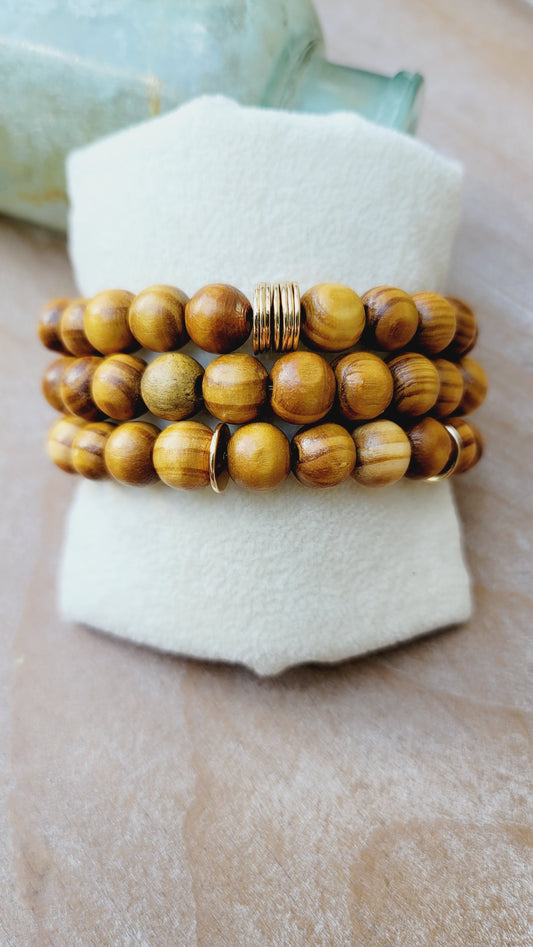 Natural Wood Beaded Bracelet